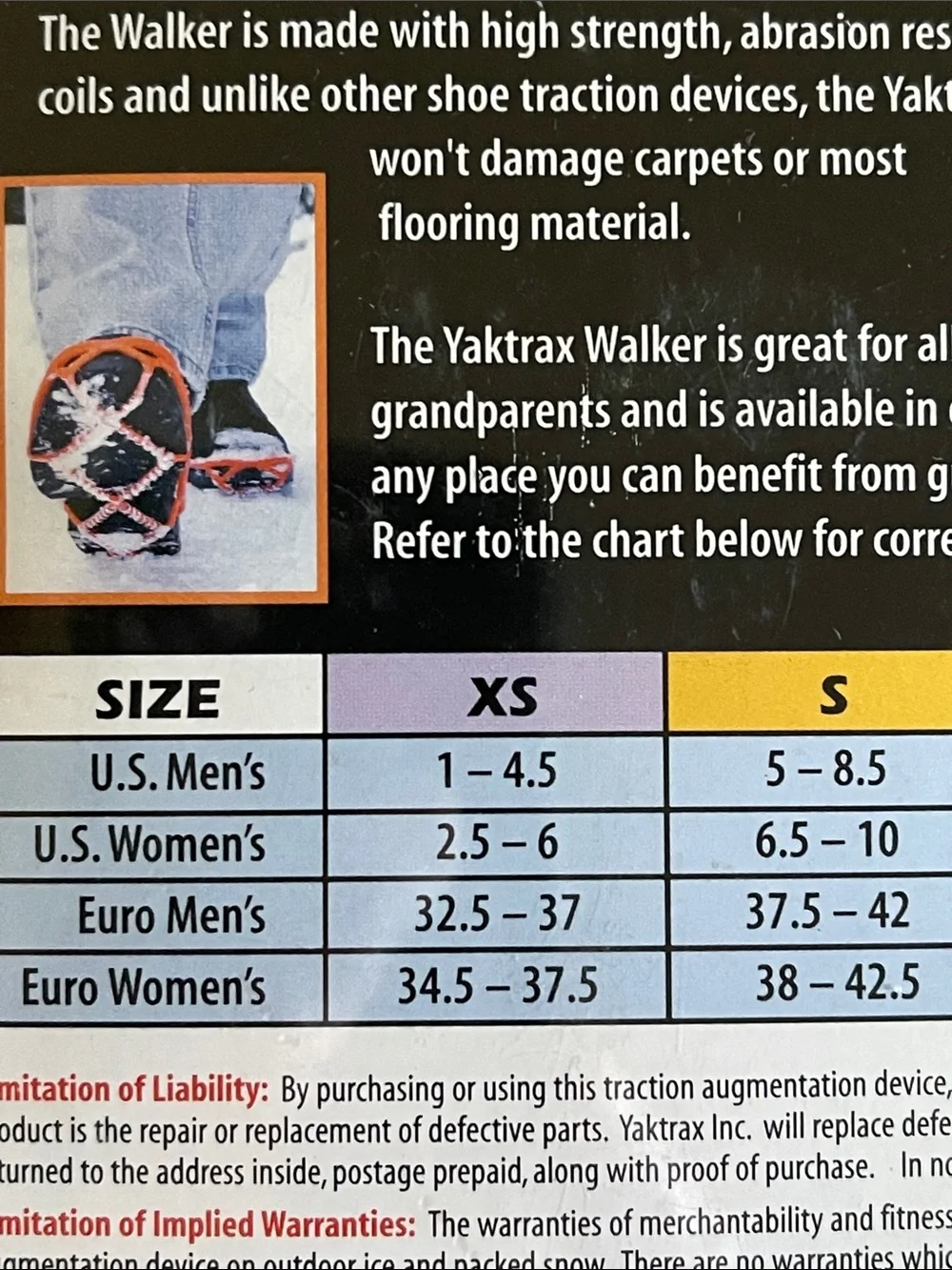 Yaktrax Walker Ice Traction Grips for Multi Gender - Orange/Silver  Size S